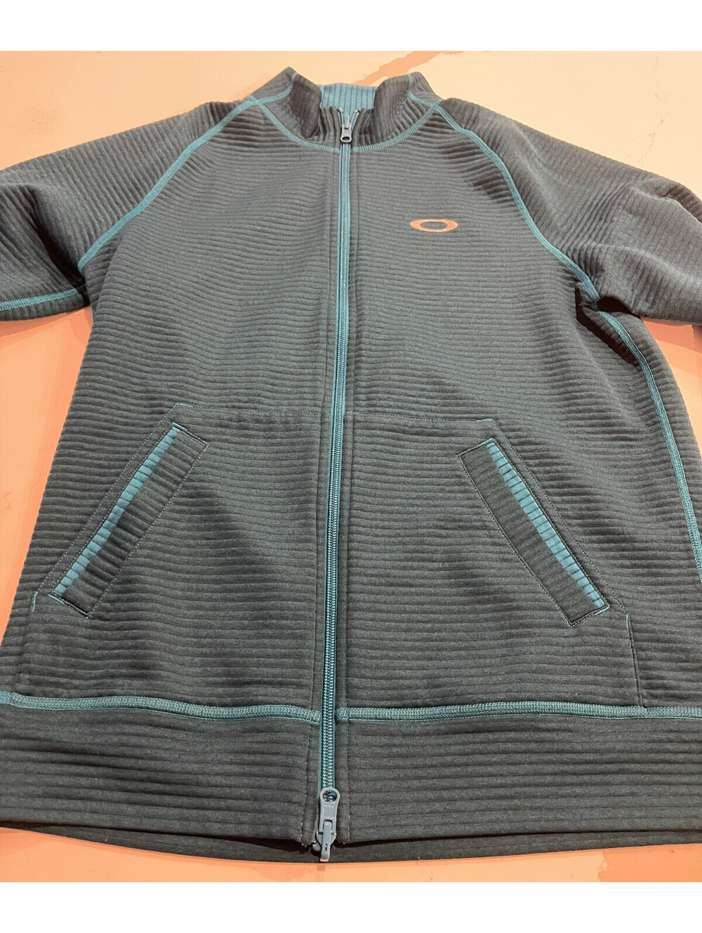 DESIGNER OAKLEY REVERSIBLE THERMAL MOCK NECK FULL ZIP TEAL SHIRT SIZE MEDUIM